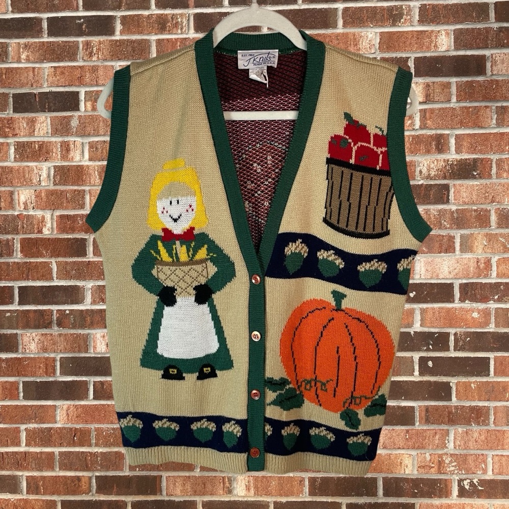 Vintage 90s J Knits Novelty Fall Harvest Apple Cottage Core Small Sweater Vest